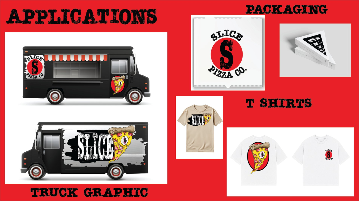 Slice applications — truck wrap, packaging, t-shirt merch