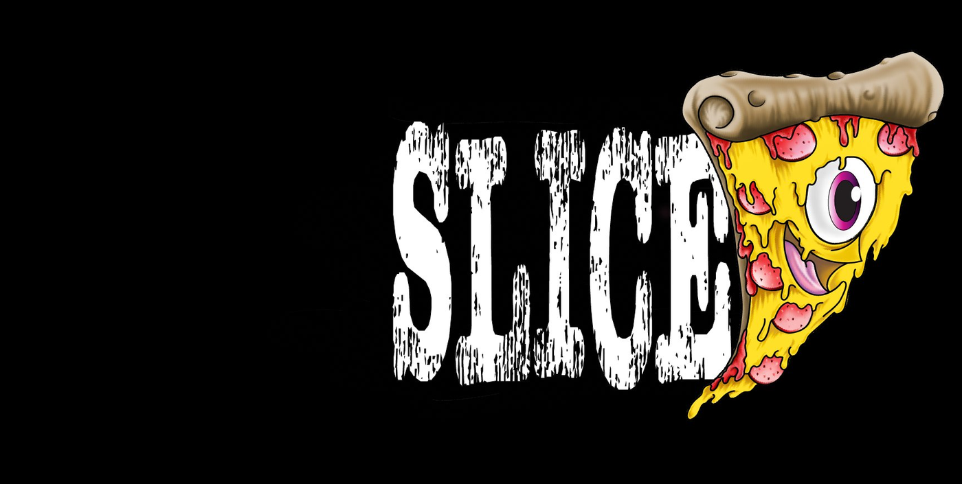 Slice primary logo — wordmark with one-eyed pizza mascot