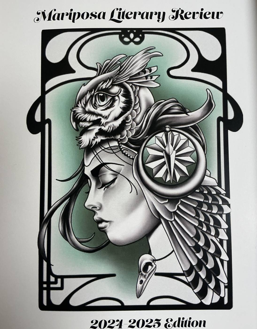 Mariposa Literary Review 2024-2025 Edition — published cover featuring Josh Mort's Art Nouveau neo-traditional illustration