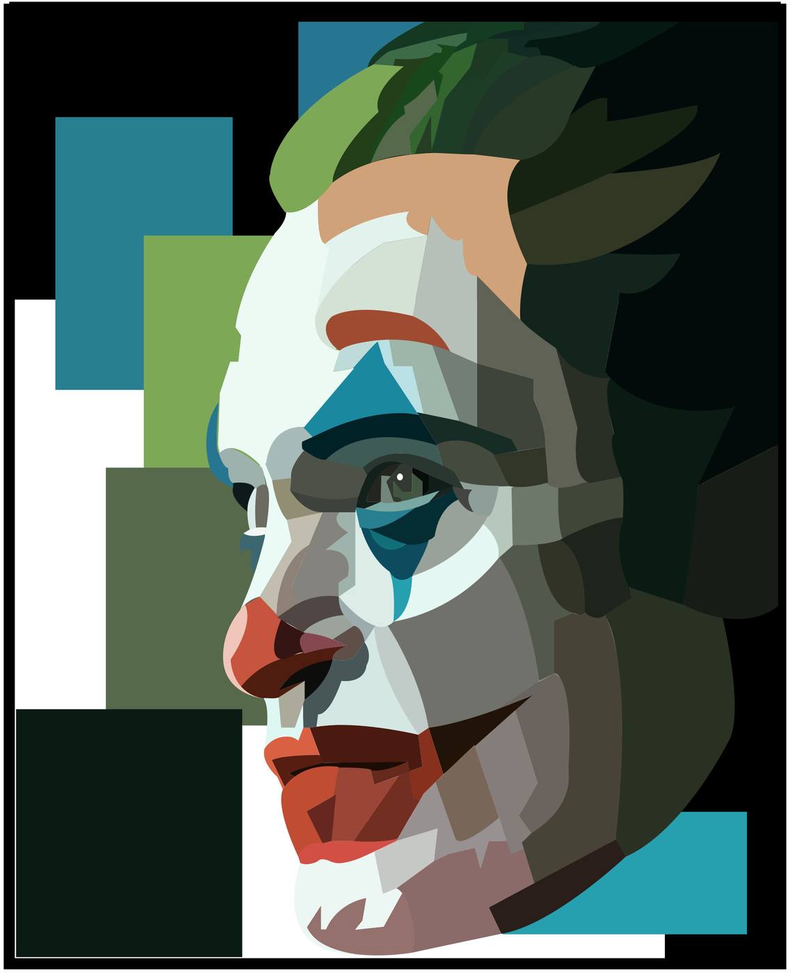 Joker low poly portrait — Joaquin Phoenix geometric color blocking