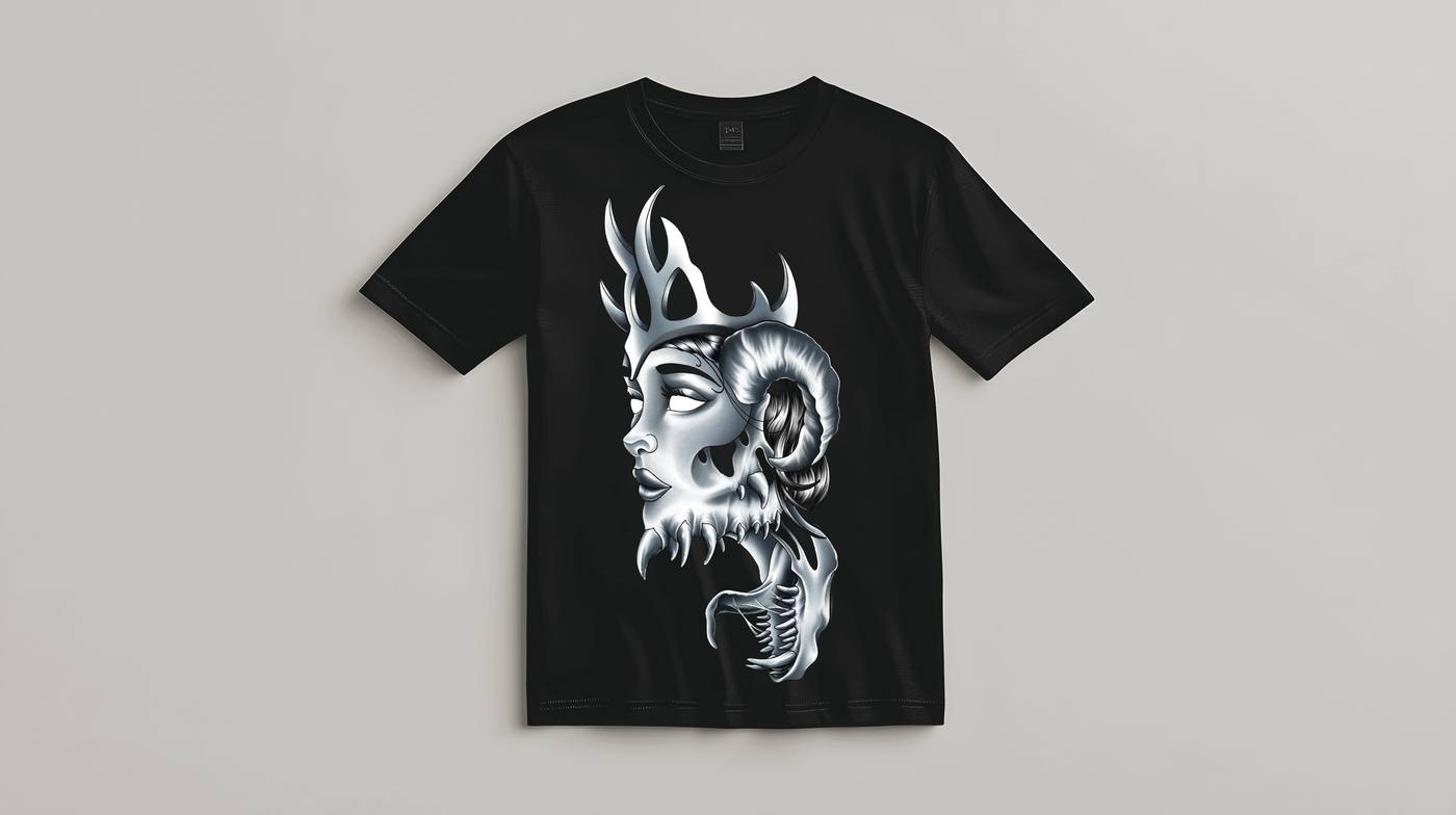 The Queen on black t-shirt mockup